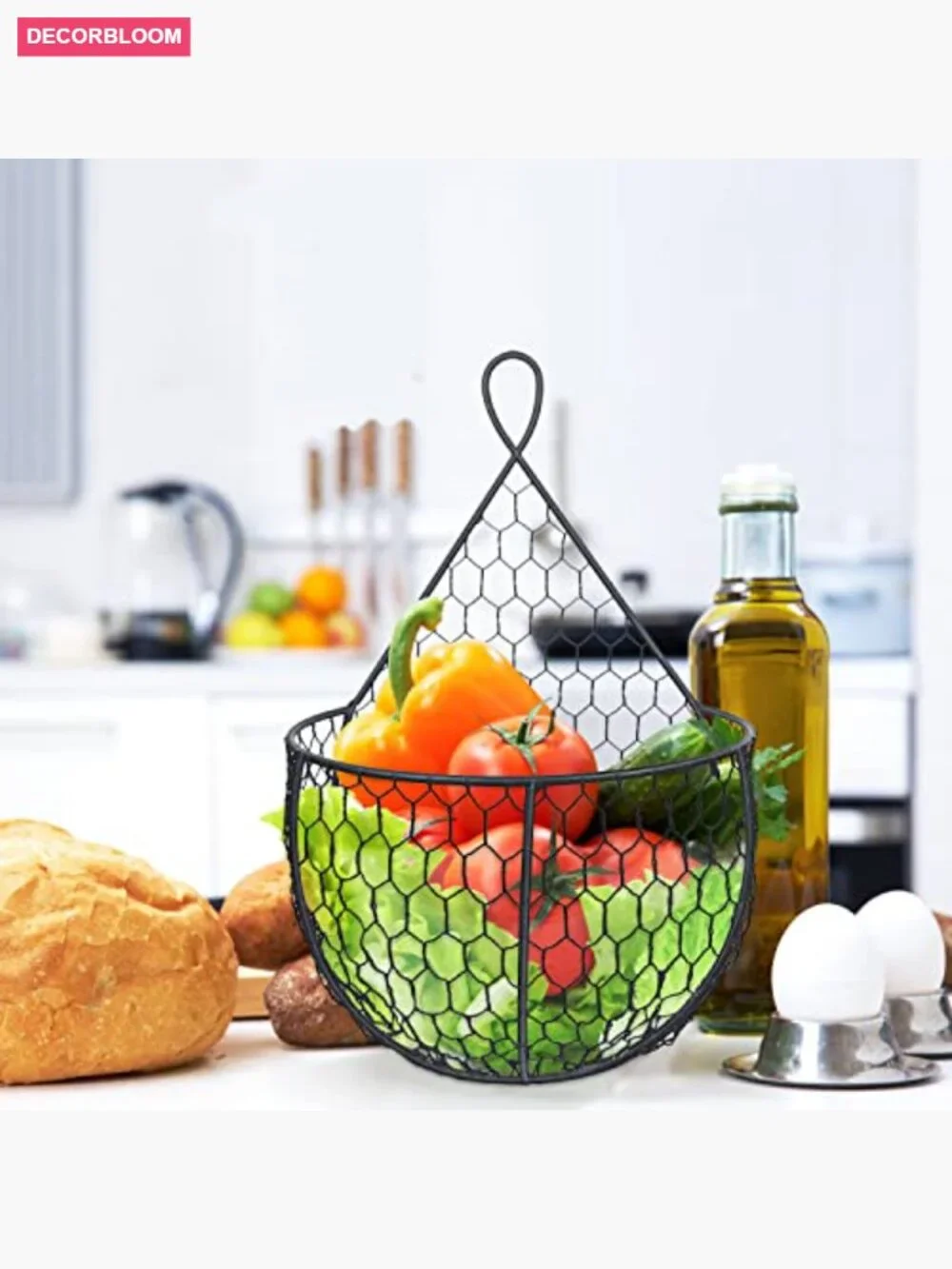 Set of 2 Black Wire Wall Mounted Storage Baskets for Kitchen Fruits Veggies